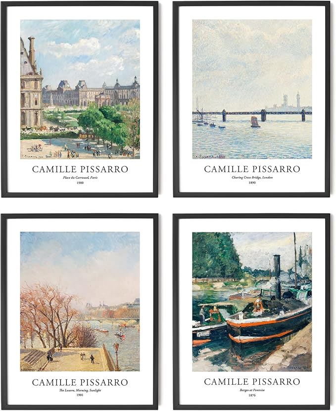 EVOLE HOME Camilie Pissarro Art Prints, Set of 4 Wall Art, Unframed 11x14 Art Prints, Giclée Prints, Impressionism Art Poster for Home Decor, Office Wall Decor, Gift for Men, Women