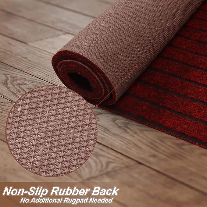 4' x 66' Runner Rugs with Rubber Backing, Indoor Outdoor Utility Carpet Runner Rugs, Stripe Red, Can Be Used as Aisle for The RV and Boat, Laundry Room and Balcony