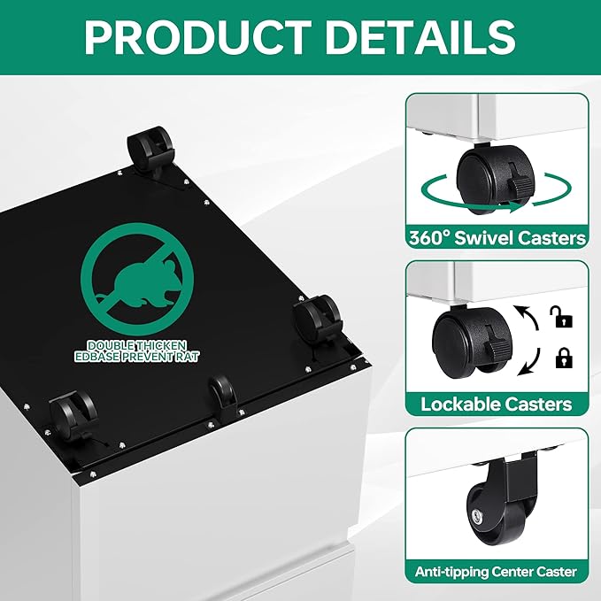 Letaya 2 Drawer Mobile File Cabinet with Lock,Under Desk Metal Filing Cabinets for Home Office Organizer Letters/Legal/A4(White-Requires Installation)