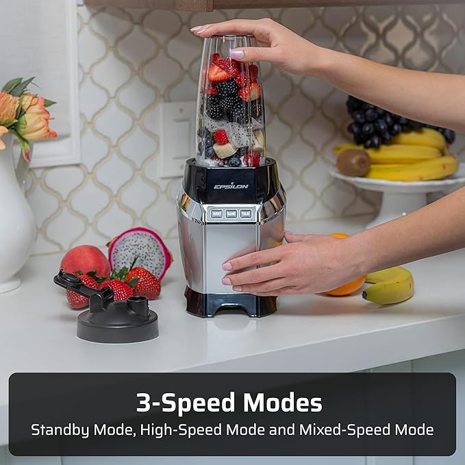 Epsilon Portable Smoothie Blender for Shakes & Smoothies with LED Display & 24 Oz BPA-Free Travel Cup, Personal Juicer Blender w/ 1000W High-Speed Motor for Ice Crushing & Frozen Blending