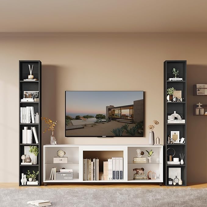 oneinmil 71.5" Tall Narrow Bookshelf, 6-Tier Cube Display Rack, Modern Corner Bookshelf with Storage Space, CD Storage Cabinet for Home Office (Black 1 Pack, 6-Tier)