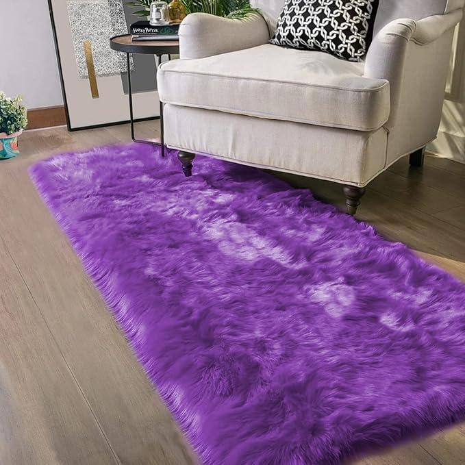Latepis Faux Fur Rug 2x5 Runner Fluffy Area Rug Purple Washable Shag Rugs for Living Room Bedroom Playroom Shaggy Furry Soft Rugs Teen Room Decor