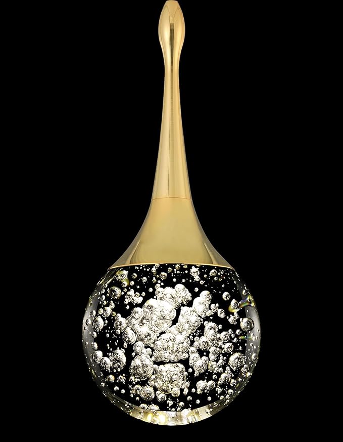 Flashing God Gold 1 Light Teardrop Crystal Pendant Lighting,Integrated Pendant Light with Crystal Bubble for Kitchen Island Globe Fixtures, Chromed Finished 2700k 4500k 6000k