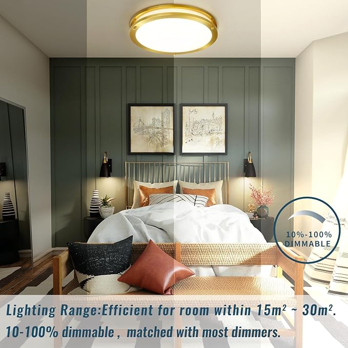 Gold Light Fixtures Ceiling Mount 16 inch Set of 2, Modern Kitchen Lighting Fixtures Ceiling 36W, Dimmable Close to Ceiling Light Fixture 5CCT for Bedroom, Bathroom, Living Room