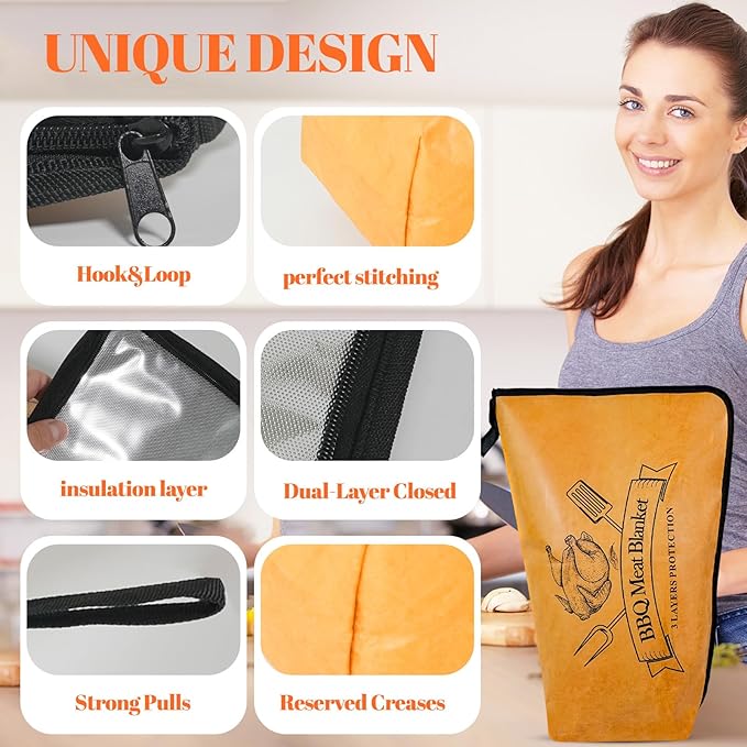 BBQ Blanket for Resting Meat - Insulated Blanket Bag for Large Briskets, Turkeys, Pork - Reusable Grilling Accessory & Birthday Gifts for Men, Dad, Grill Masters (21 inch)