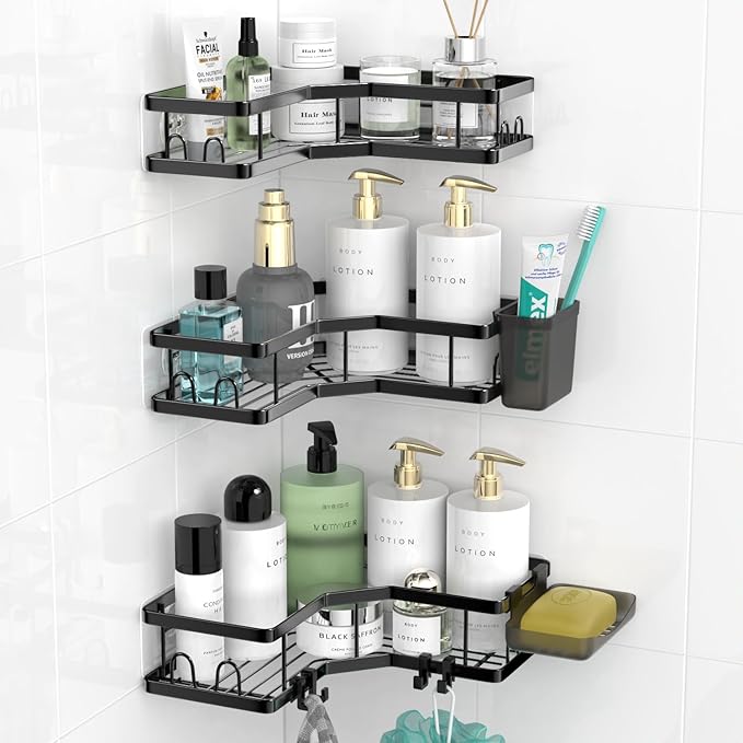 Corner Shower Caddy Bathroom Organizer Adhesive Shower Rack Bathtub Shelves - 3Pack No Drilling Shower Shelf - Rustproof Bath Tub Organizer