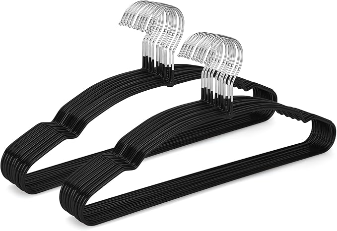 TOPIA HANGER Metal Hangers 20 Pack, Non Slip Clothes Hangers Space Saving, Heavy Duty Rubber Coated Wire Hanger for Coat, Shirt, Dress, Pants-Black, CT12H