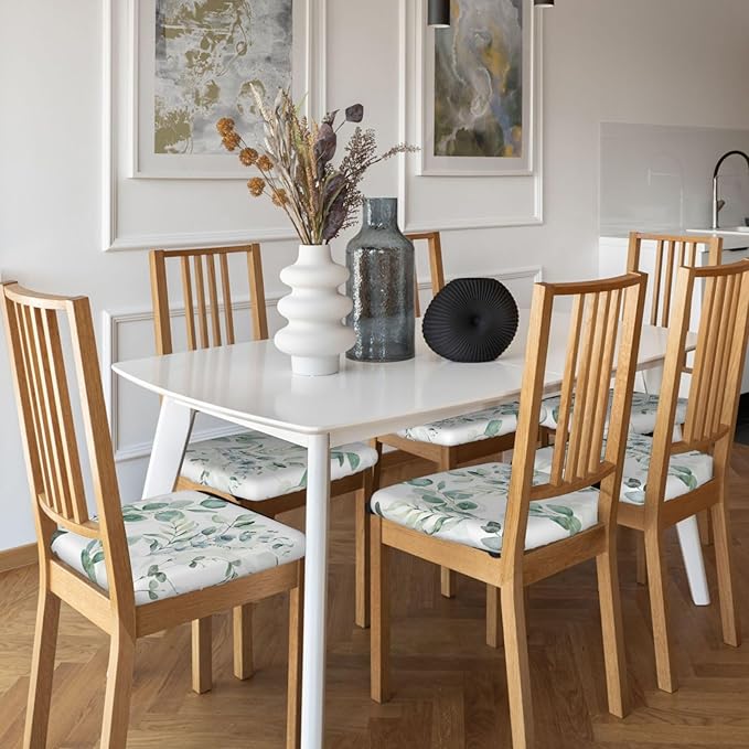 Seat Covers for Dining Room Chairsset of Set of 6, Spring Floral Green Leaf Eucalyptus Watercolor Stretch Chair Seat Covers Cushion Slipcovers for Kitchen Office