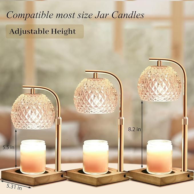 Mocalido Candle Warmer Lamp with Timer, Dimmable Electric Candle Warmer Adjustable Height, Top Candle Melter Warming Lamp for Scented Jar Candles, Clear