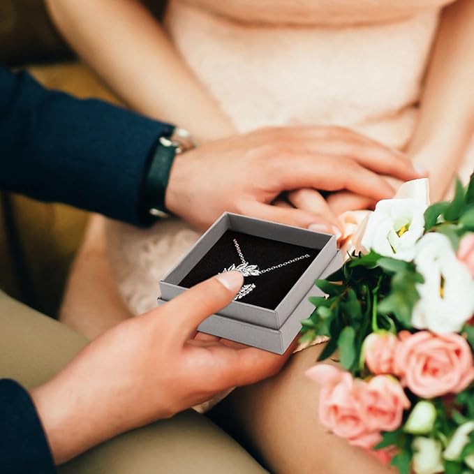 Jewelry Gift Boxes - 12 Pieces Square Cardboard Boxes, Cotton Filled, 3.5x3.5x1.25 Inches (Gray)