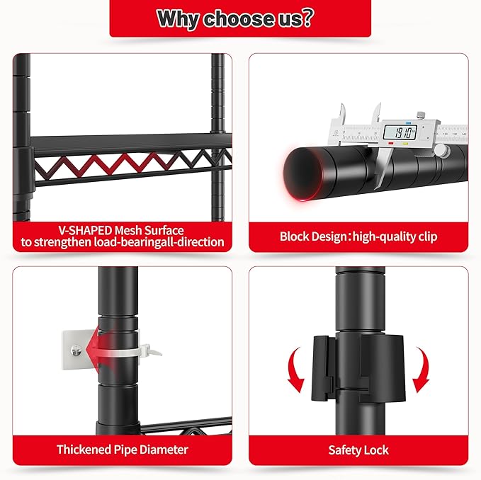 REIBII Wire Shelving Unit Storage Shelves Metal Shelves Heavy Duty Shelving Adjustable Garage Storage Wire Shelf Pantry Shelves for Bedroom Kitchen Rack 35.5''W x 14''D x 59''H