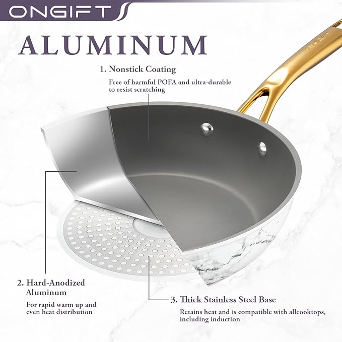 Frying Pan Nonstick, 10 Inch Skillet Easy to Clean, Kitchen Fry Pan without PTFE & PFOA, Compatible with All Stovetops, Lightweight and Durable, Marble White