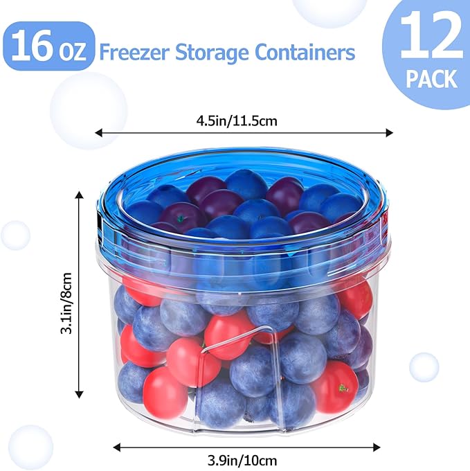 12 Pack-16 OZ Freezer Storage Containers, Small Plastic Containers with Twist Top Lids, BPA Free Food Storage Containers, Reusable Soup Container Microwave/Dishwasher Safe