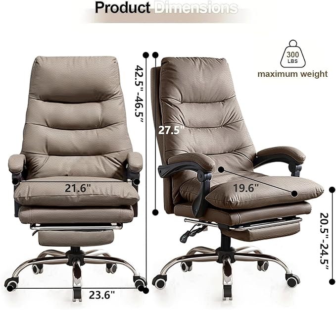 Office Chair with Retractable Footrest, Heavy-Duty Ergonomic Chair, Adjustable Height High Back Computer Gaming Chairs