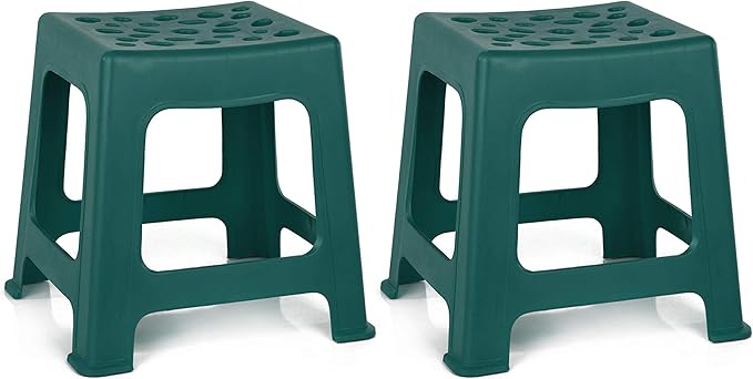 Mintra Home Light Duty Plastic Stools 2pk (12.5in Height, Forest Green)