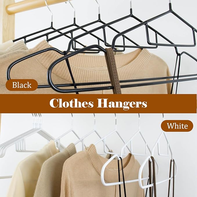 Clothes Hangers 20Pack,Black Metal Hangers with Tie Bar,Non-Slip Heavy Duty Hanger with Shoulder Notches for Dress and Camisole,Space-Saving Shirt Hanger（White）