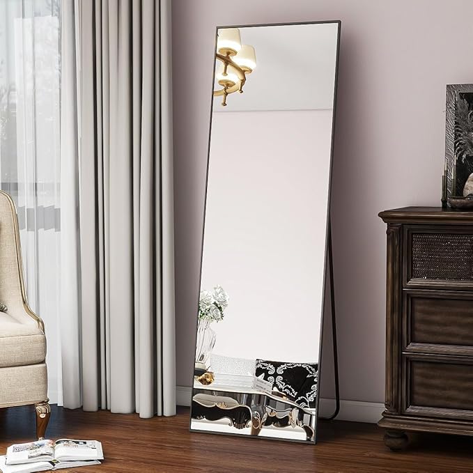 Koonmi 21"x56" Floor Mirror Full Length, Bedroom Floor Body Mirror with Stand, Large Black Mirror, Leaning, Standing or Hanging Horizontally/Vertically