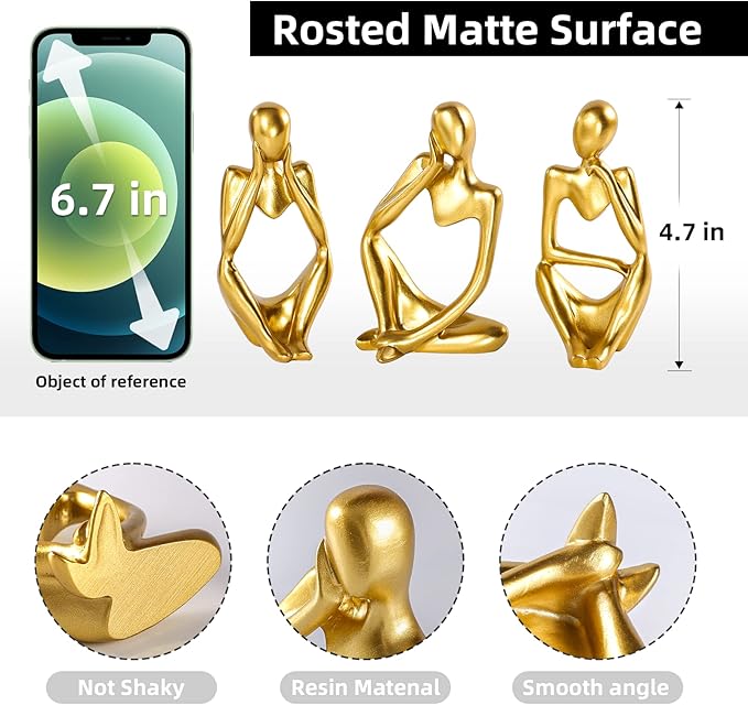 Thinker Statue Gold Decor Abstract Art Sculpture, Golden Resin Collectible Figurines for Home Living Room Office Shelf Decoration,Great Gifts Ideas (Gold)