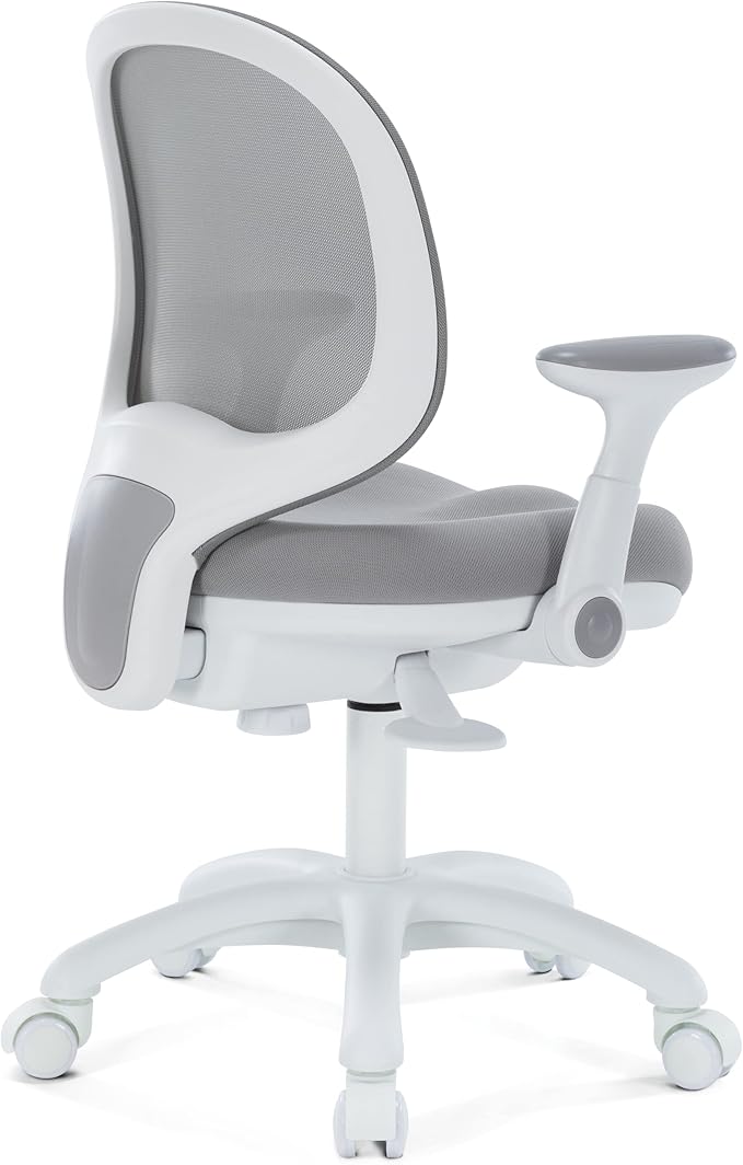 Kids Desk Chair, Boy's Girl's Child Children Study Office Computer Chair, Ergonomic Design, Adjustable Height and Seat Depth (Grey W/Armrests)