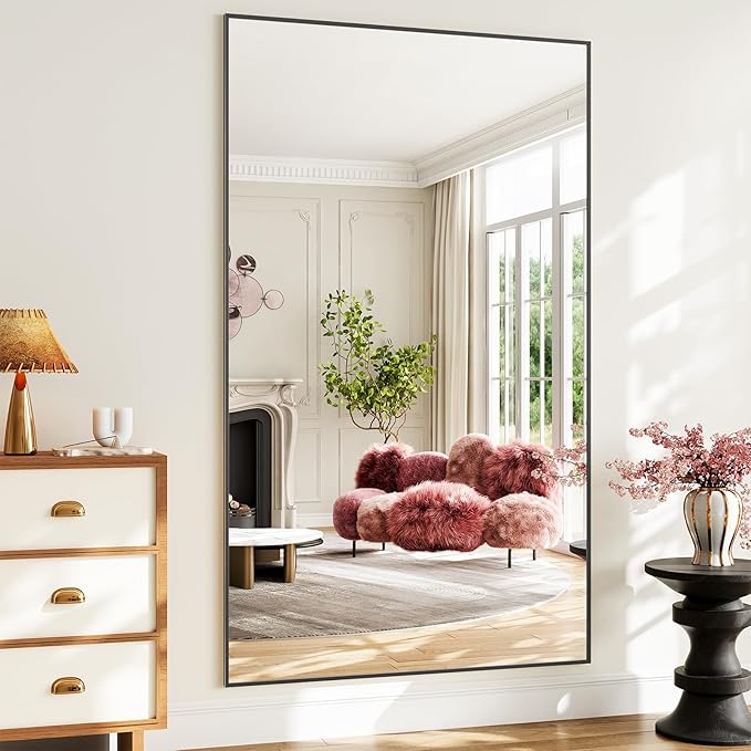 Koonmi 81"x41" Floor Mirror Full Length, Bedroom Floor Body Mirror with Stand, Large Black Mirror, Leaning, Standing or Hanging Horizontally/Vertically