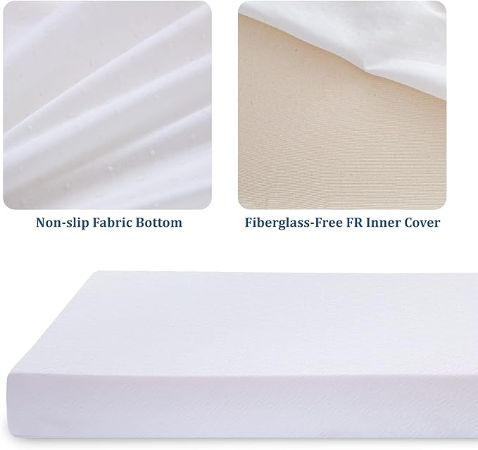 EGO White 5 Inch Twin Memory Foam, Gel Green Tea Bed in a Box, CertiPUR-US Certified, Kids Mattress for Bunk Bed, 36"×73", Medium Firm