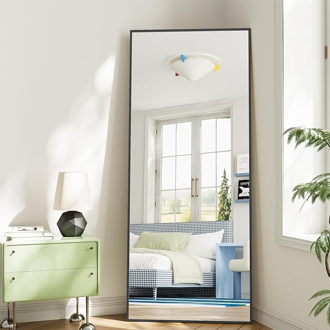 Koonmi Large Mirrors, 71"x26" Full Length Mirror with Stand, Full Body Mirror with Aluminum Alloy Frame, Hanging or Leaning Against Wall Floor Standing Mirrors for Bedroom Living Room, Black