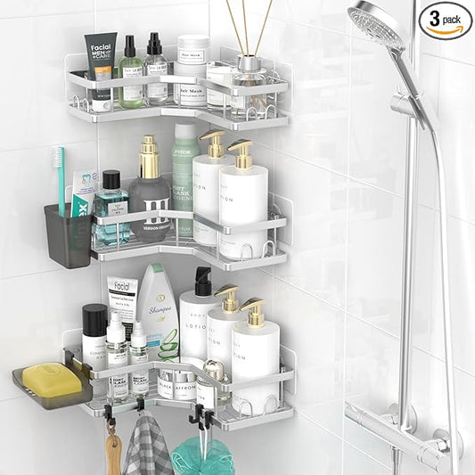 Corner Shower Caddy Bathroom Organizer: Adhesive Shower Rack Bathtub Shelves - 3Pack No Drilling Shower Shelf For Inside Shower - Stainless Steel Rustproof Bathroom Stuff