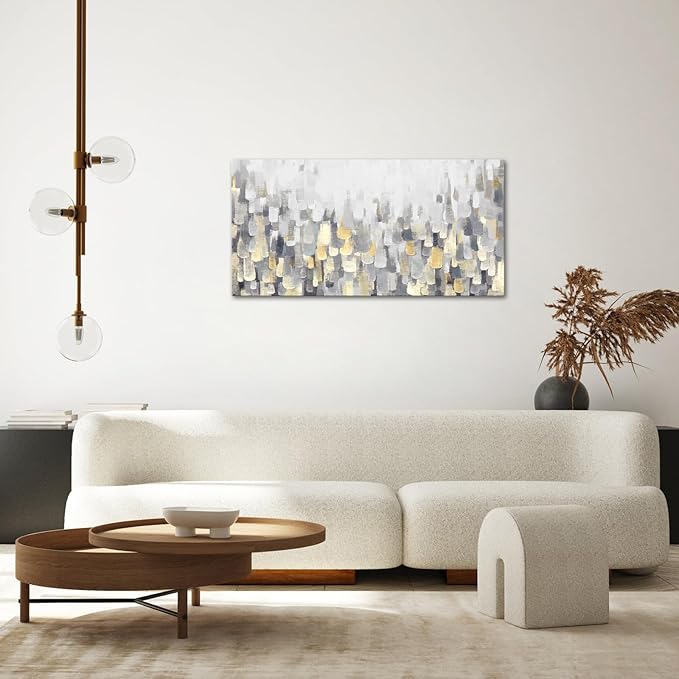 LoveHouse Abstract Canvas Wall Art Grey Gold Painting Pictures Prints Yellow and Grey Artwork Artwork Posters