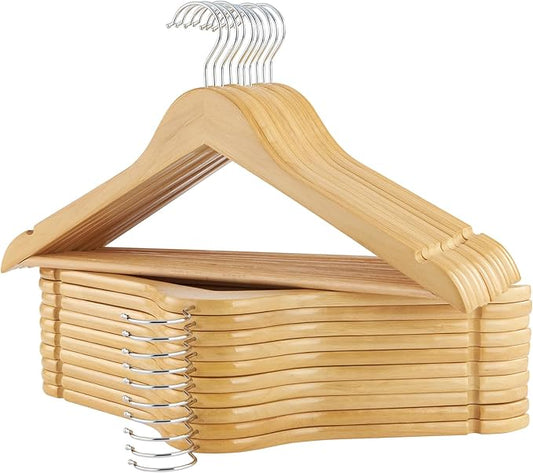 ELONG HOME Wooden Hangers, 20 Pack Wood Hangers with Extra Smooth Finish, Precisely Cut Notches and Chrome Swivel Hook, Wooden Clothes Hangers for Shirt Suit Jacket Dress