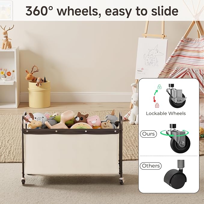 StorageWorks Toy Chest Storage with Wheels, Extra Large Kids Toy Box, Toy Storage Organizer, Metal Toybox for Bedroom, Living Room Area, Kids Room, 135L, Beige