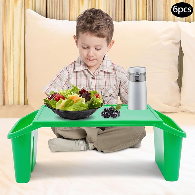 Set of 6 Kids Lap Desk Tray, Portable Activity Table, Plastic, Stackable for Drawing, Writing, Eating, Classroom, 19.69" L x 9.84" W x 7.09" H, Green