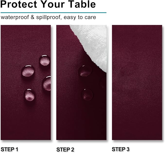 Hiasan Burgundy Rectangle Tablecloth - Waterproof Washable Polyester Fabric Table Cloth for Party, Wedding, Banquet and Restaurant, 90 x 156 Inch