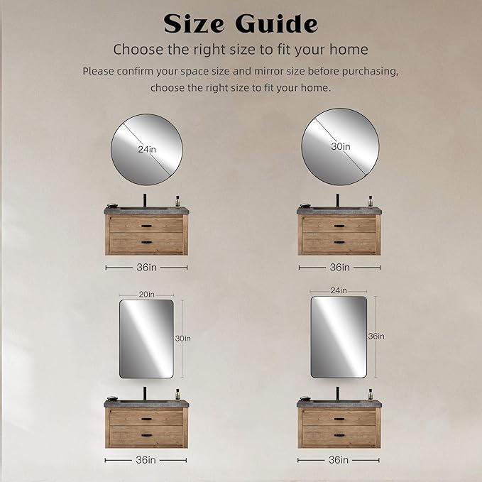 Black Round Mirror,Bathroom 24 Inch Vanity Wall Mirror,Modern Circle Mirror for Wall,Wood Mirror for Bedroom Living Room Entryway