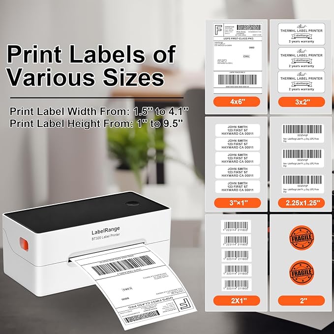 Ecommerce Label Printer 4x6, Bluetooth Thermal Shipping Label Printer, Compatible with Android&iOS and Windows, Support Amazon, Ebay, Shopify, Etsy, Whatnot, USPS, Pirate Ship, Shippo