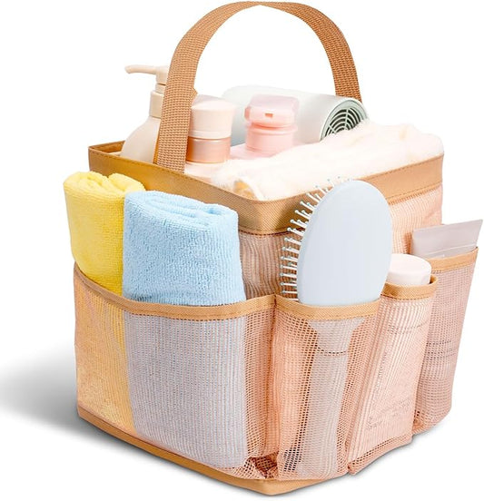Shower Caddy for College Dorm Room Essentials for Girls with 9 Pockets,Large-Capacity Shower Basket,Quick Dry Toiletry Tote Bag for Women,Outdoor Gym,Travel,Swim,Beach Camping Essentials-Brown