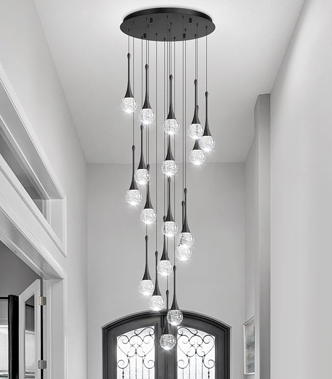 18 Light Modern Glam Crystal Chandelier for High Ceiling LED Dimmable Ceiling Pendant Light Staircase Foyer Enterway Living Room Chandelier Lighting Antique Black