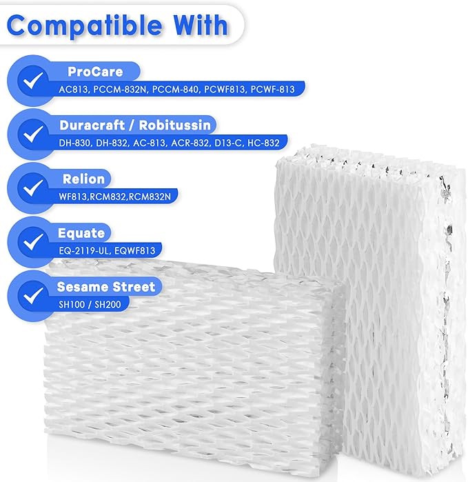 3Pack WF813 Humidifier Filter Replacement for Equate EQ-2119-UL EQWF813, for Relion WF813 RCM-832 RCM-832N, for ProCare PCWF813 PCCM-832N PCCM-840, Include 3Pack Humidifier Cleaning Fish
