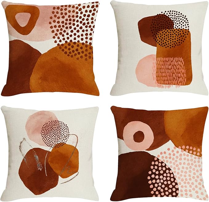Jartinle Burnt Orange Abstract Throw Pillow Covers 20x20 Set of 4 Boho Geometric Pillow Covers Accent Minimalist for Couch Outdoor Decor