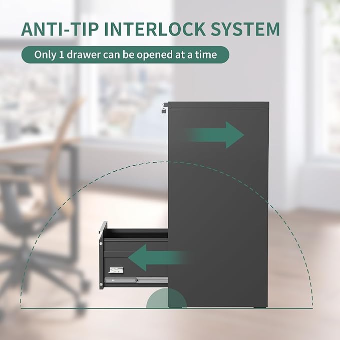 3 Drawer Vertical File Cabinet Home Office Metal Filing Cabinet, D17.7 Locking File Cabinets with Keys, Anti-Tilt Design, Steel Drawer Cabinet for A4/Legal/Letter,Need Assemble (Black)