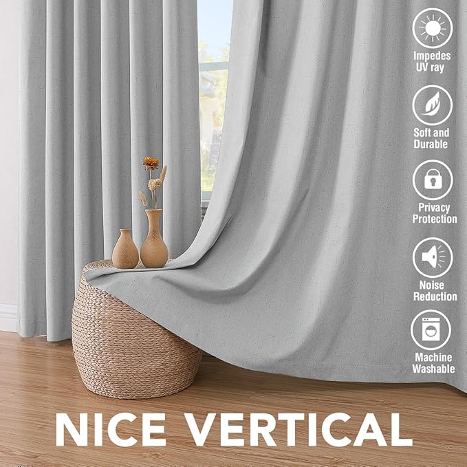 H.VERSAILTEX 100% Blackout Curtains for Bedroom Thermal Insulated Linen Textured Curtains Heat and Full Light Blocking Drapes Living Room Curtains 2 Panel Sets, Glacier Gray, 52x108 Inch