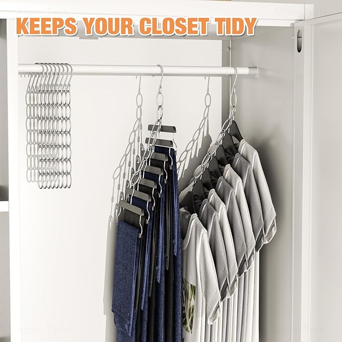 NiHome Clothing Chain Hanger 10-Pack, Metal Closet Organizer Space Saving Hangers with 7 Holes, College Dorm Room Essentials, Closet Organizers and Storage for Home, Office & Travel, Wrinkle-Reducing