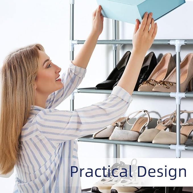 10 Tiers Shoe Rack, 30-40 Pairs Large Shoe Organizer, Sturdy Shoe Storage, Space Saving Tall Metal Shoe Shelf, Stackable Shoe Rack for Closet, Entryway, Bedroom, Silver