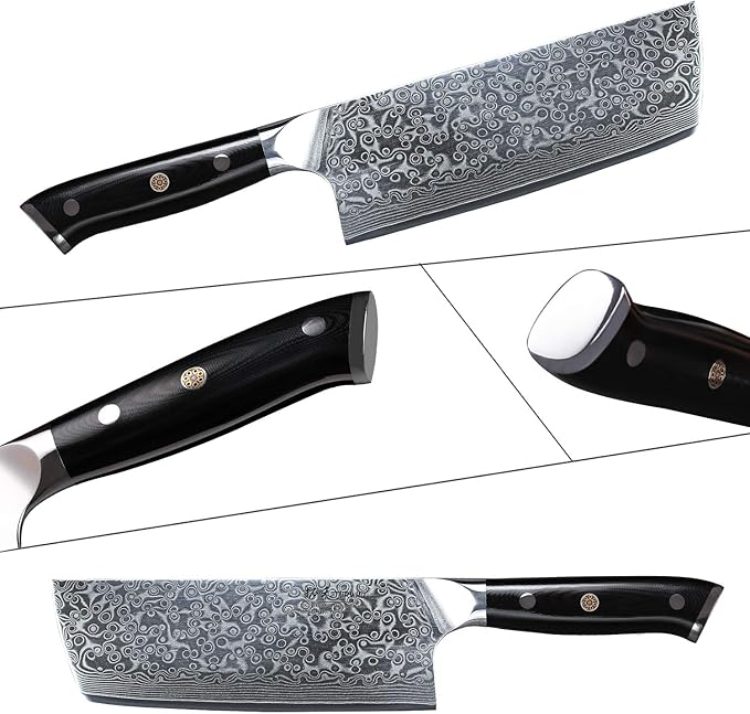 Professional Nakiri Knife 7 Inch - Classic Damascus pattern Japanese VG-10 Steel Chef Knives