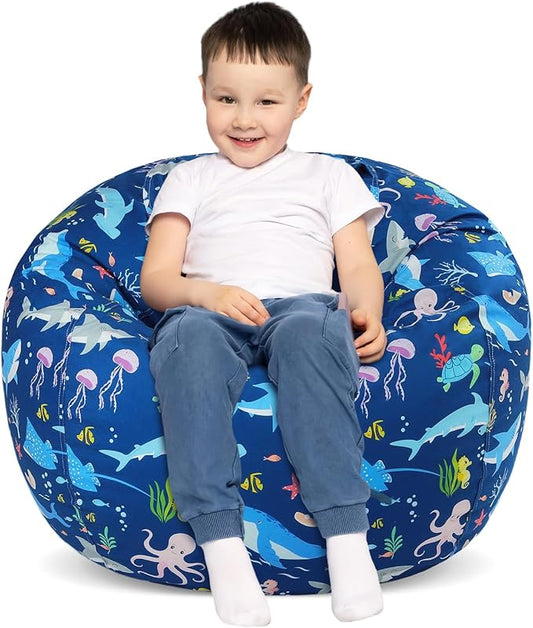 Bean Bag Chair for Kids Stuffed Animal Storage Beanbag Chairs,Toddler Toy Storage Organizer for Girls and Boys,Large 32'' Cover Only（No Filling)