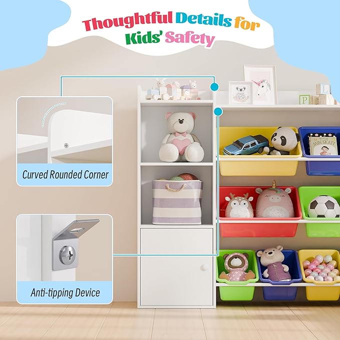 Large Kids Toy Storage Organizer with 4 Shelves and 8 Bins, Contemporary Style, Nursery Toy Organizers