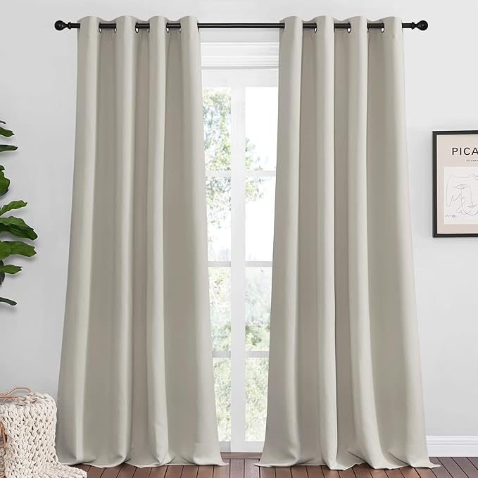 NICETOWN Natural Room Darkening Curtains 120" Long for Boho Farmhouse Home Decoration, 55" Wide, Set of 2, Window Treatment Total Privacy Drape Panels for Bedroom Living Room