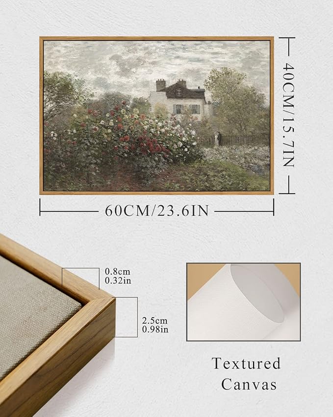 InSimSea Framed Canvas Wall Art Vintage Decor, Home Decor Large Artwork for Wall The Artist's Garden in Argenteuil by Monet Paintings Prints Wall Art for Office Kitchen Bathroom Decor, 16"x24"