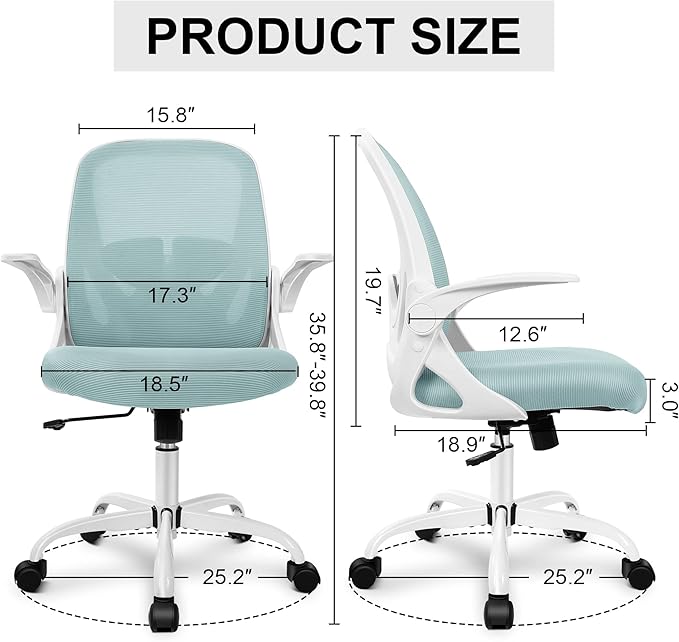 Primy Office Chair Ergonomic Desk Chair with Adjustable Lumbar Support and Height, Swivel Breathable Desk Mesh Computer Chair with Flip up Armrests for Conference Room（Light Blue）