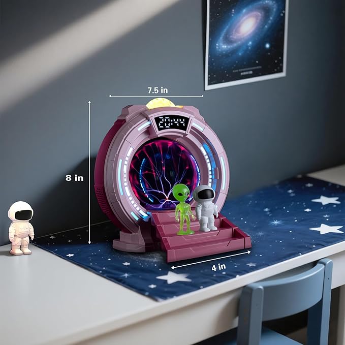Space Portal Plasma Ball Night Light, LED Galaxy Projector Alien Lamp with White Noise, Bluetooth Music Speaker Alarm Clock,Remote,Star Light for Kids Room Decor Lamp, Christmas/Birthday Gift.(Pink)