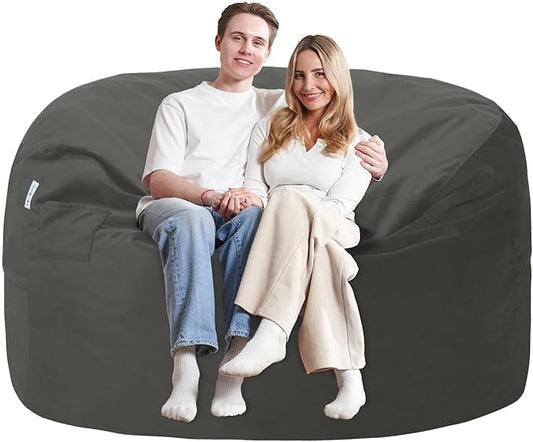 5FT Bean Bag Chair with Ultra Soft Velvet Cover Bean Bag Sofa with Memory Foam Bean Bag Chairs with Large Size Lazy Sofa for Dorm Office Living Room Bedroom Grey 5'